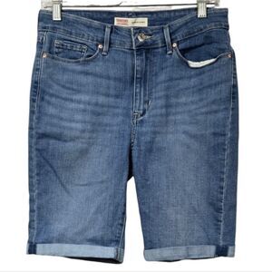 Levi's Women's Mid-rise Bermuda Stretch Pockets Cuffed Distressed Denim Shorts